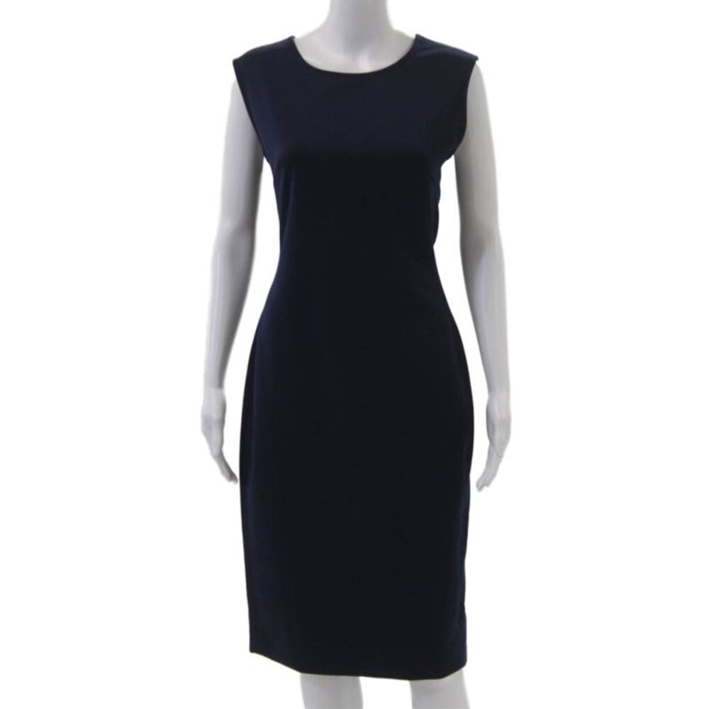 Petrovitch & Robinson, Women Dark Blue Sleeveless Sheath Dress Mid-Calf Size 42